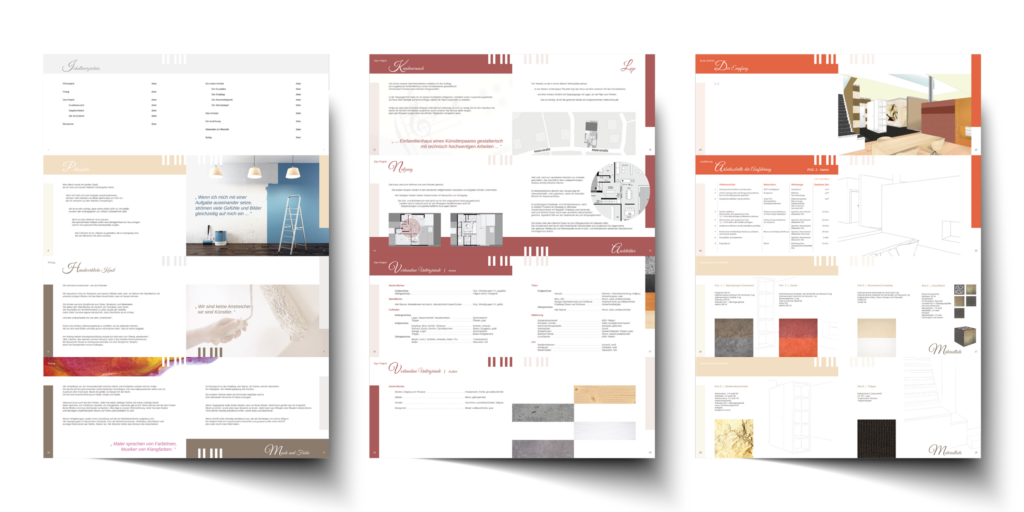 Drei DIN-A4-Seiten zeigen Auszüge aus einer Konzeptmappe
