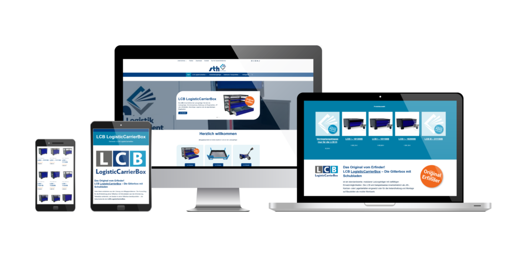 PC, Laptop, Tablet und Smartphone zeigen die Internetseite von sth-systeme